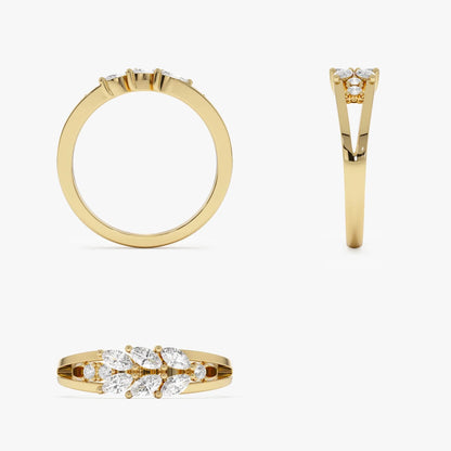 14k Gold Marquise and Round Diamond Leaf Style Ring 0.39 CTW