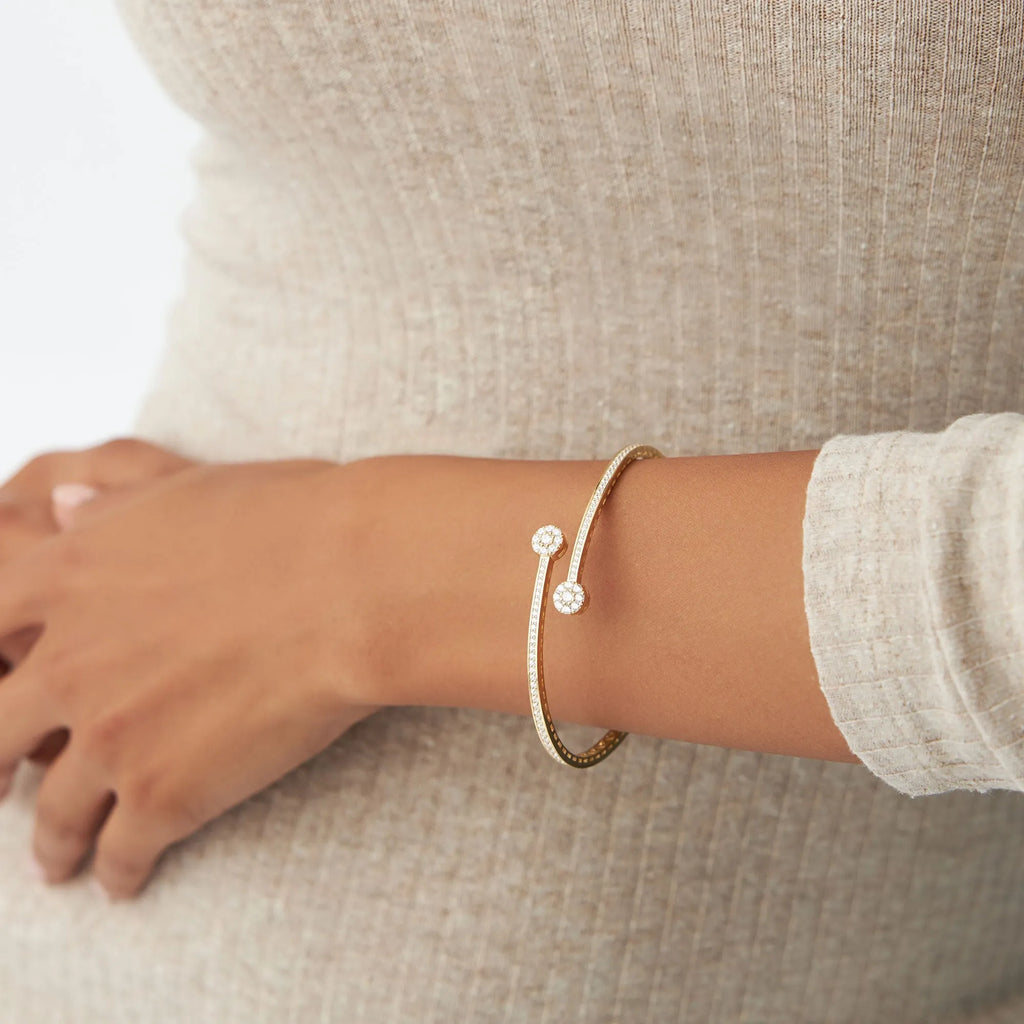 14K Solid Gold 0.90 CTW Round Diamond Crossover Bangle