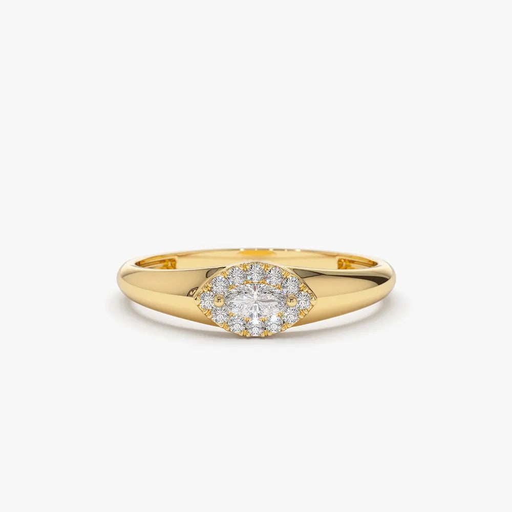 14K Gold Marquise Sapphire and 0.14 Carat Diamond Halo Ring