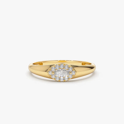 14K Gold Marquise Sapphire and 0.14 Carat Diamond Halo Ring