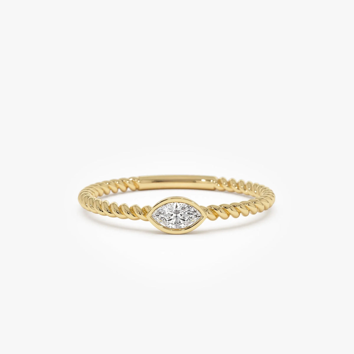 14k Solid Gold Diamond Marquise Ring Bezel Set Rope Band
