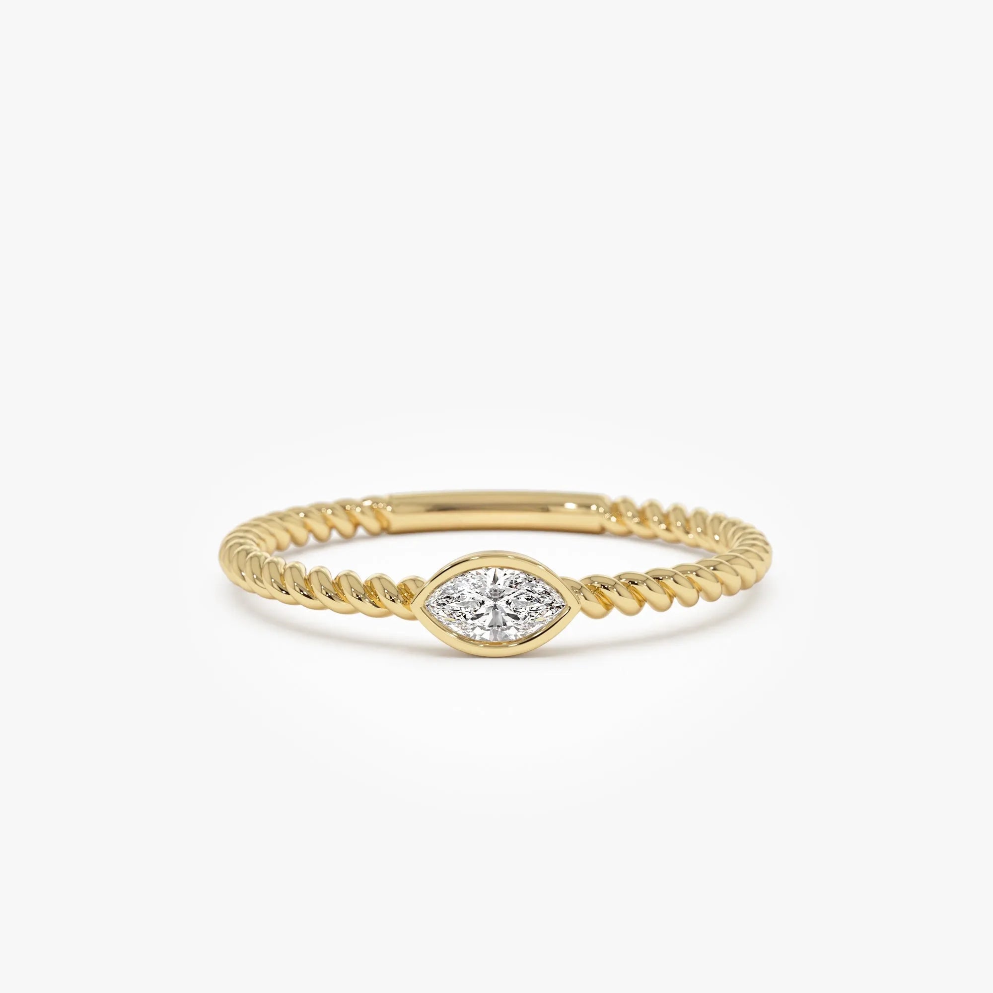 14k Solid Gold Diamond Marquise Ring Bezel Set Rope Band