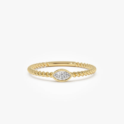 14k Solid Gold Diamond Marquise Ring Bezel Set Rope Band