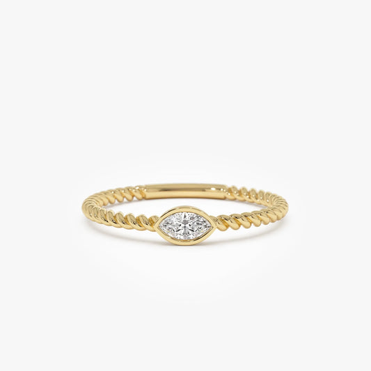 14k Solid Gold Diamond Marquise Ring Bezel Set Rope Band