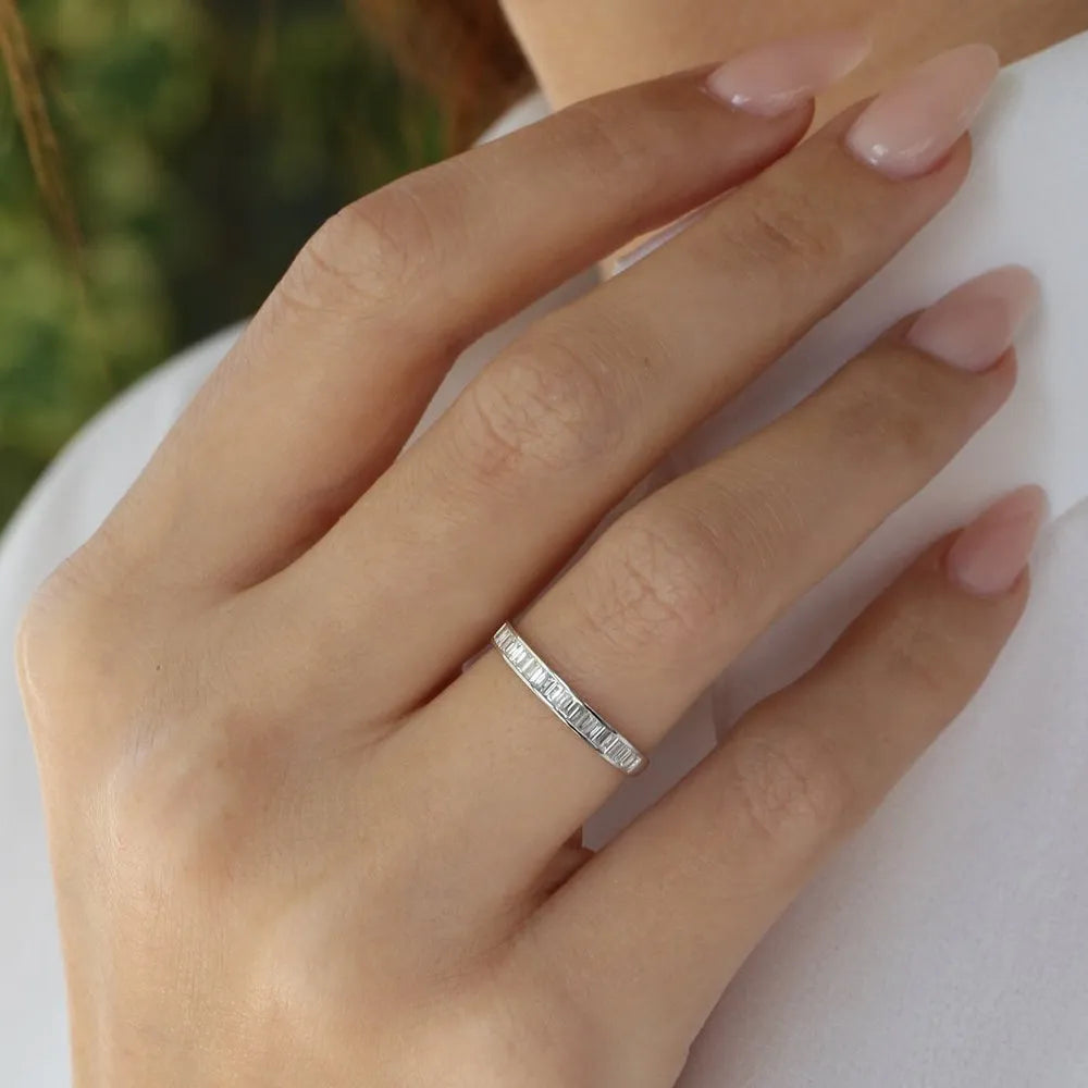 14K Solid Gold Baguette Diamond Channel Set Ring 0.40 Ctw 3MM Band