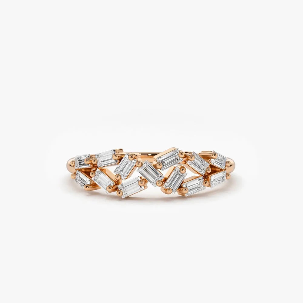 14K Gold Baguette Diamond Stackable Cluster Ring 0.27 Carat