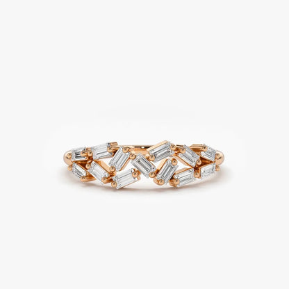14K Gold Baguette Diamond Stackable Cluster Ring 0.27 Carat