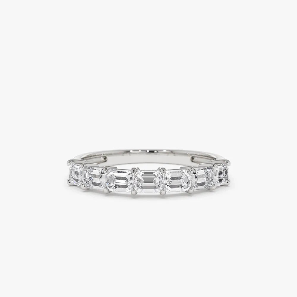 14k Gold 0.75 CTW Emerald Cut Diamond Horizontal Prong Set Wedding Band