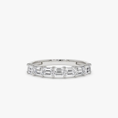 14k Gold 0.75 CTW Emerald Cut Diamond Horizontal Prong Set Wedding Band