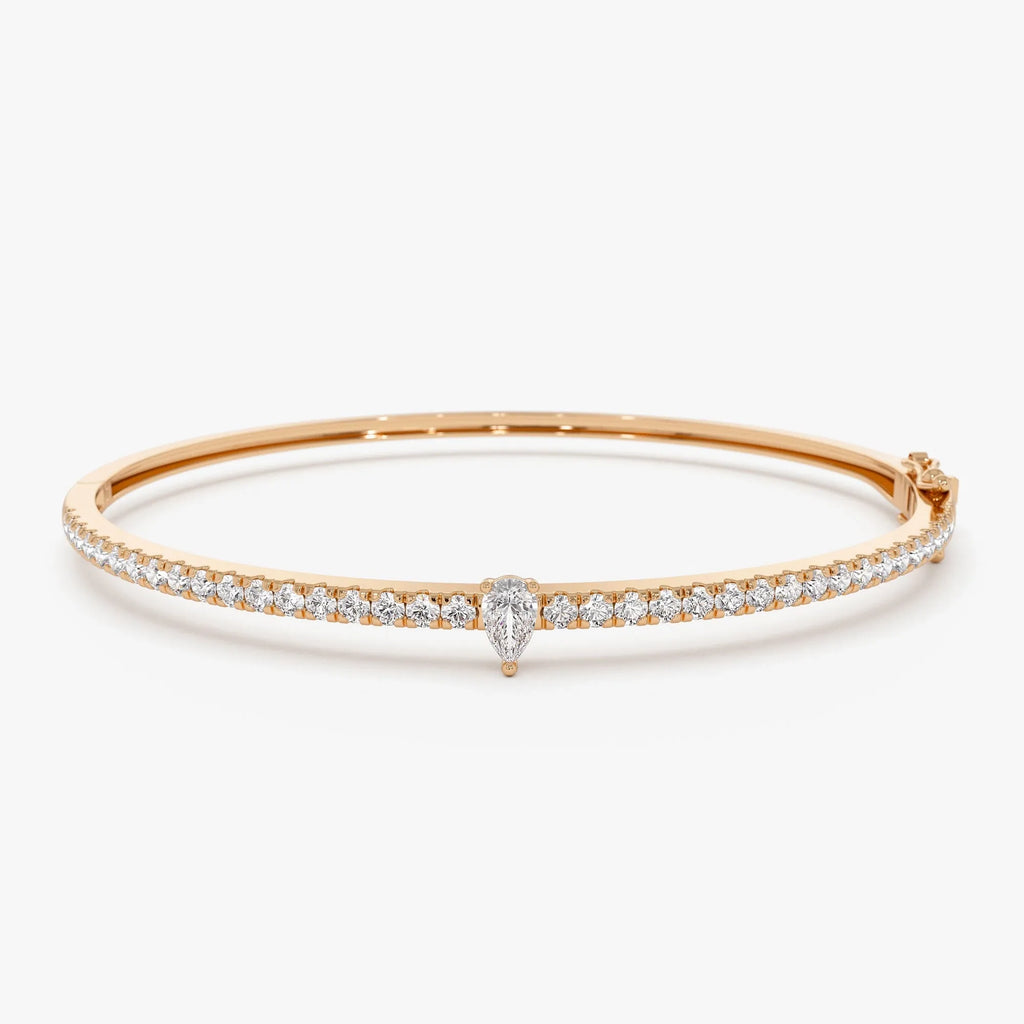 14K Solid Gold 1.05 CTW Pear and Round Diamond Bangle
