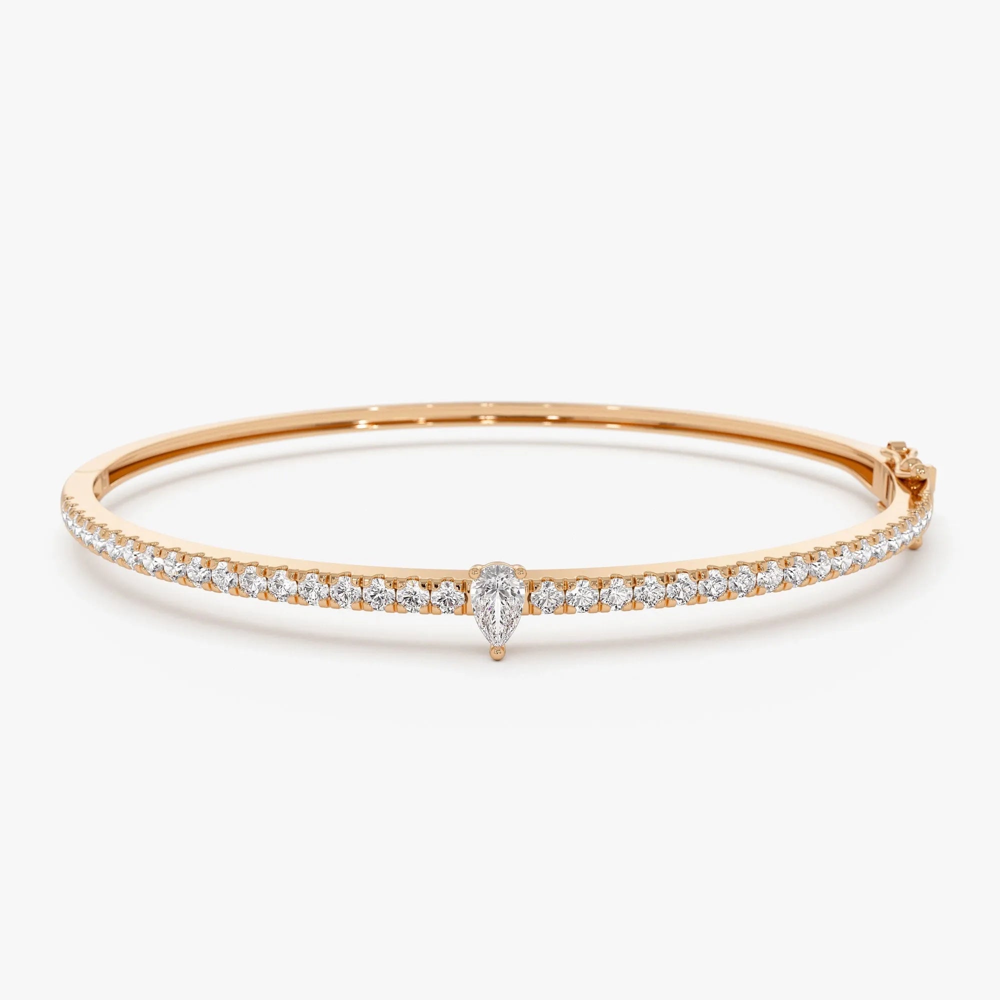 14K Solid Gold 1.05 CTW Pear and Round Diamond Bangle