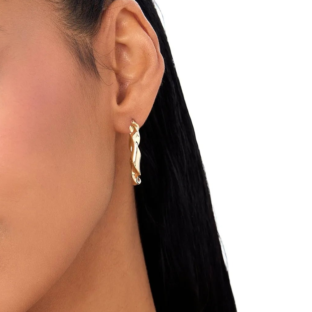 14k Yellow Gold Twisted Textured Chunky Hoop Earrings 30mm 4.4mm Width