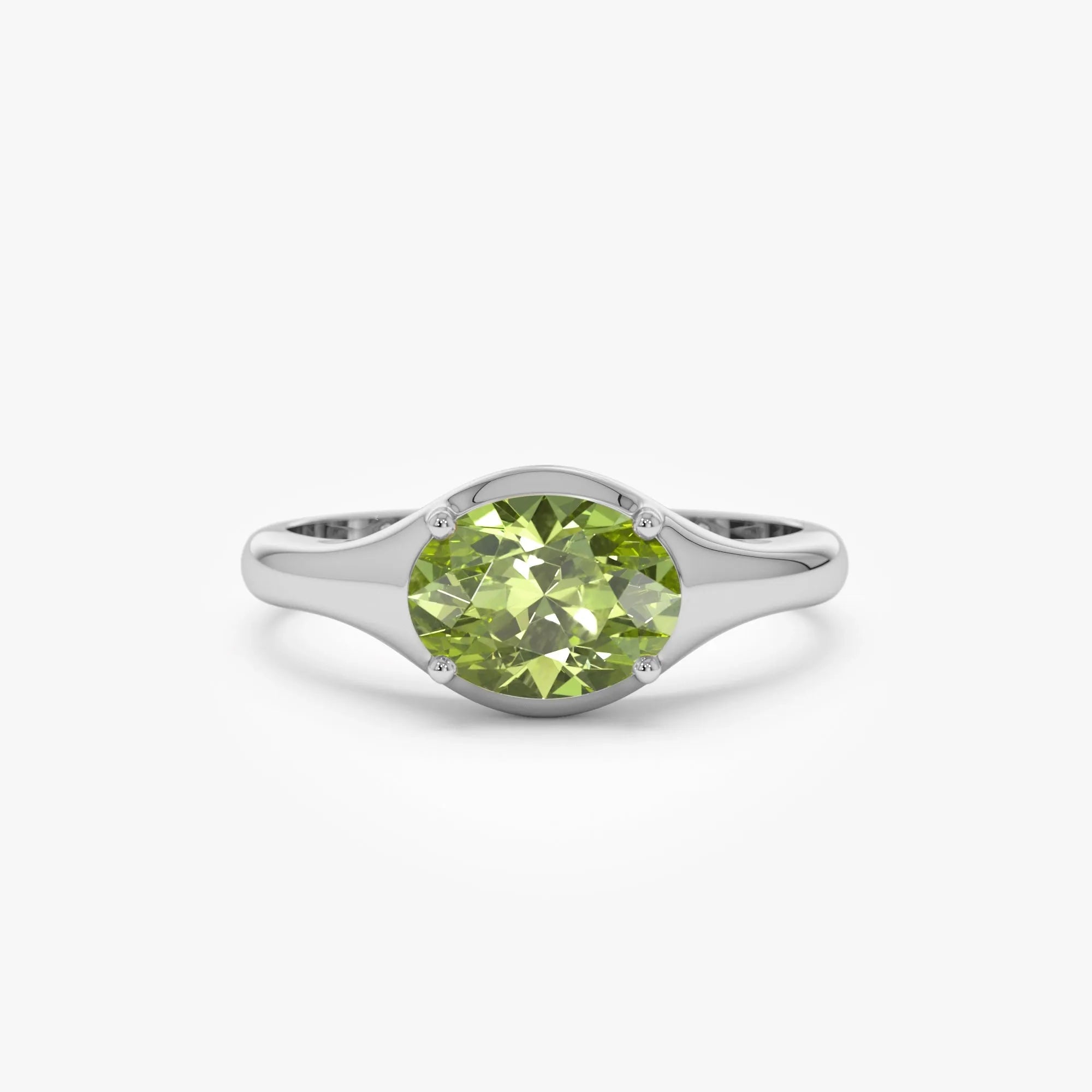 14K Solid Gold Oval Peridot 0.75ctw Prong Setting Ring