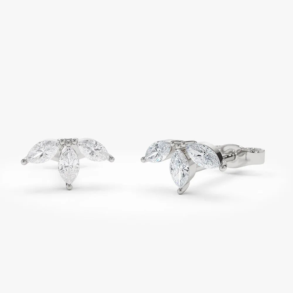 14k Gold Diamond Marquise Cut Crown Stud Earrings 0.38 ctw