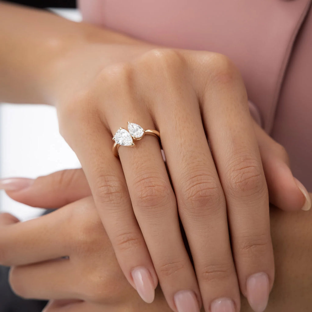 14k Gold Lab Grown Diamond Pear Shaped Toi et Moi Ring 2.05 ctw Ayla