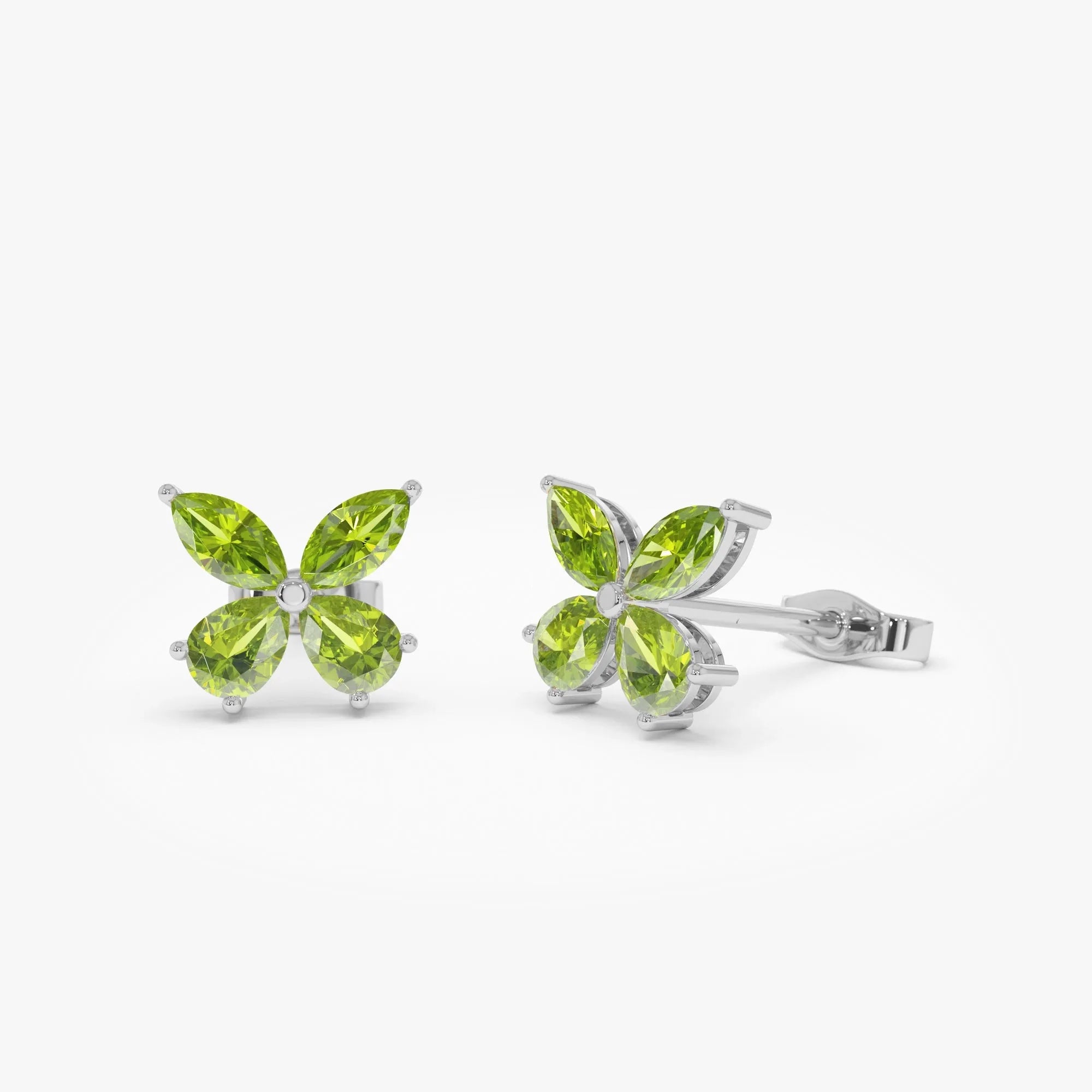 14K Solid Gold Marquise and Pear Cut Peridot Butterfly Stud Earrings 1.40ctw