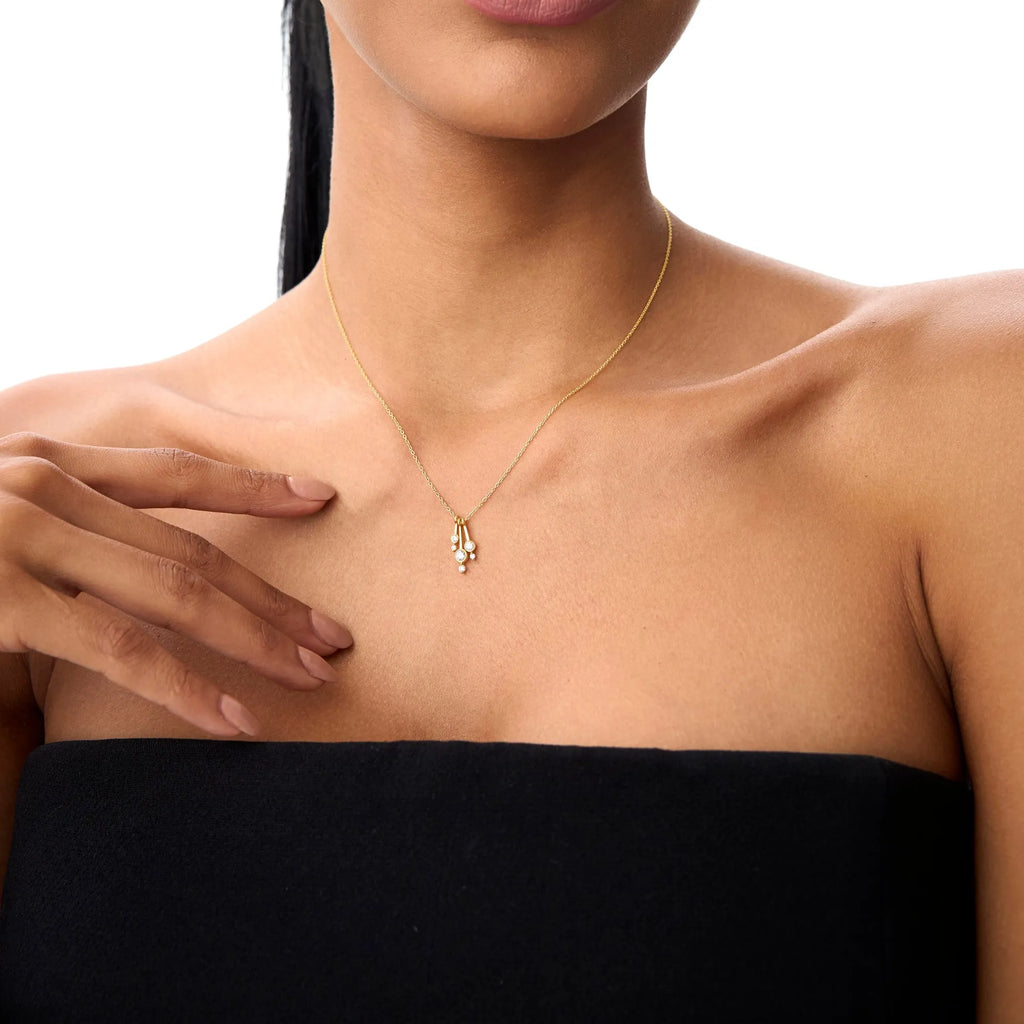 14K Solid Gold Baguette and Round Diamond Sunburst Pendant Necklace 0.40ctw