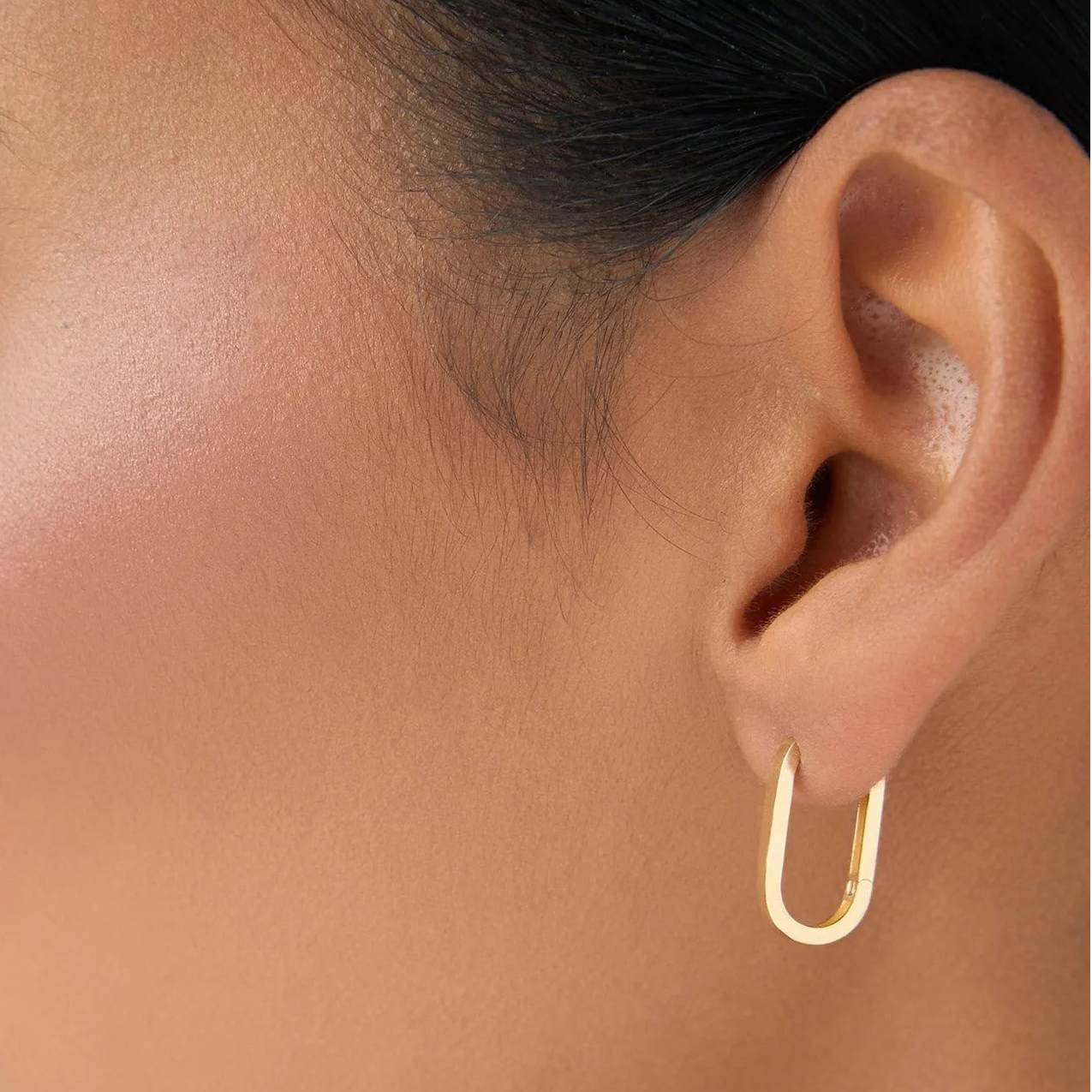 14k Solid Gold Paperclip Link Hoop Earrings