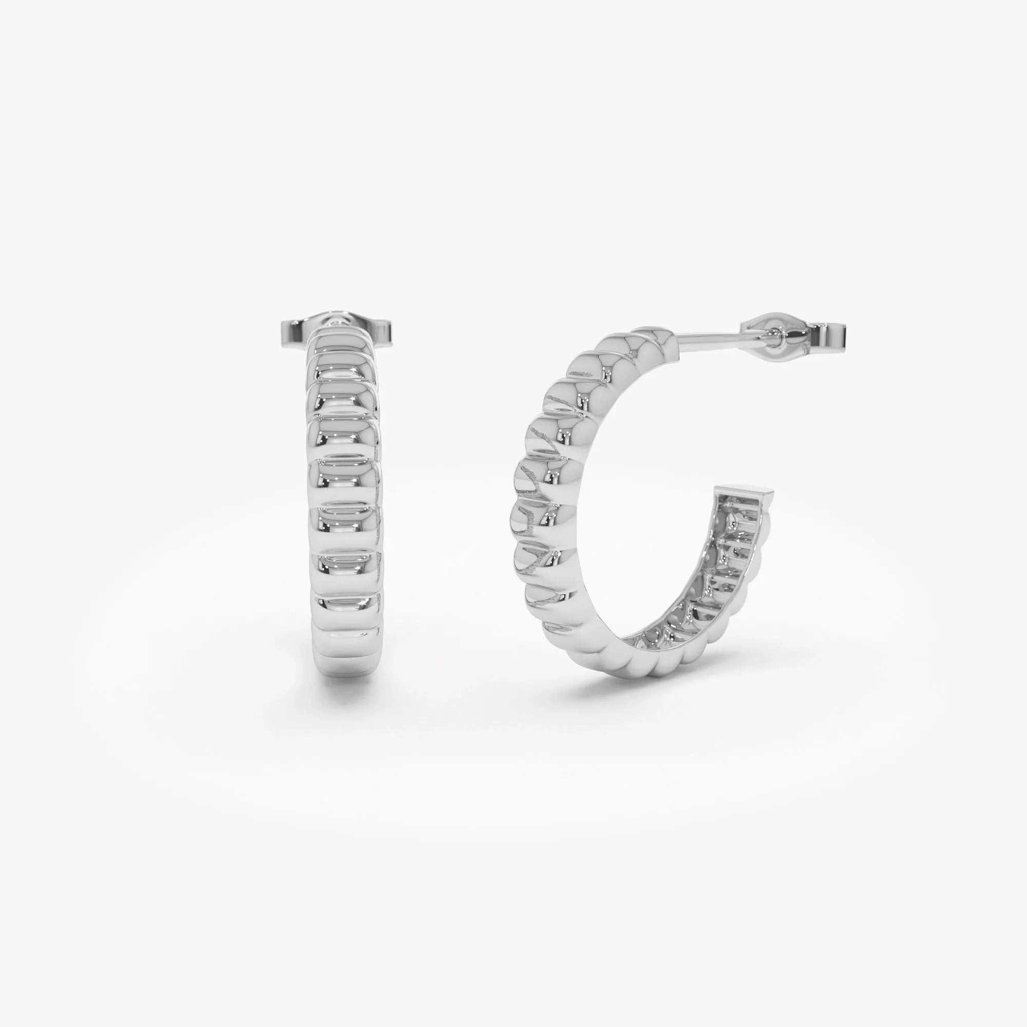 14k Gold Bubble C Shape Hoop Earrings 18mm Outer Diameter 3.4mm Width
