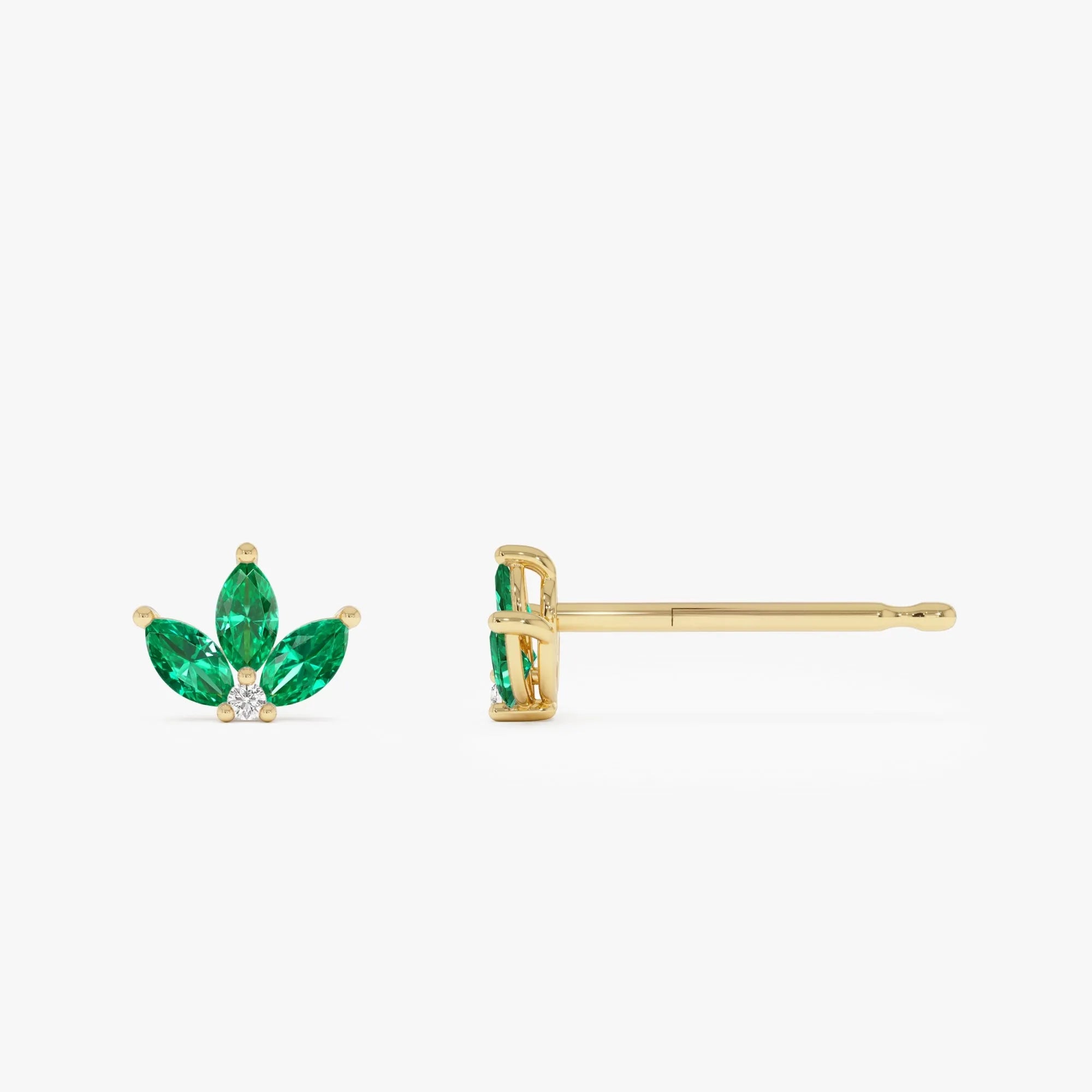 14K Solid Gold Marquise Ruby and Round Diamond Petal Stud Earrings 0.62 CTW