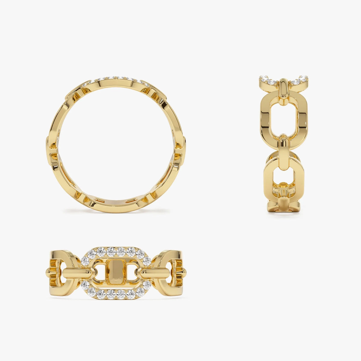 14k Solid Gold Round Diamond 0.08 Carat Buckle Chain Ring