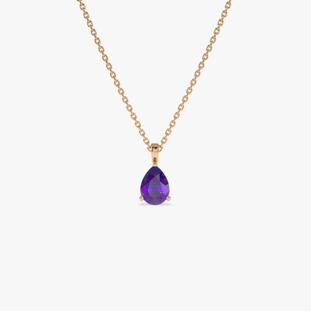 14k Solid Gold Amethyst Pear Shaped Solitaire Necklace 0.55 Carat