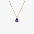 14k Solid Gold Amethyst Pear Shaped Solitaire Necklace 0.55 Carat