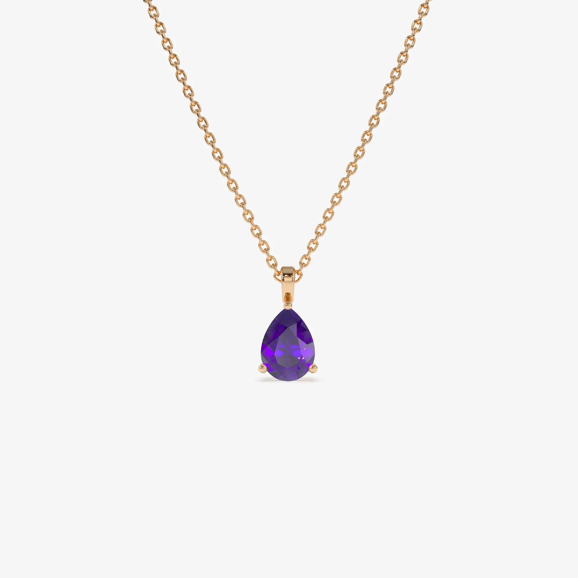14k Solid Gold Amethyst Pear Shaped Solitaire Necklace 0.55 Carat