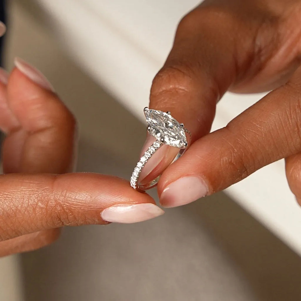 14k Gold 2.50 CTW Lab Grown Diamond Marquise Cut Pavé Hidden Halo Engagement Ring