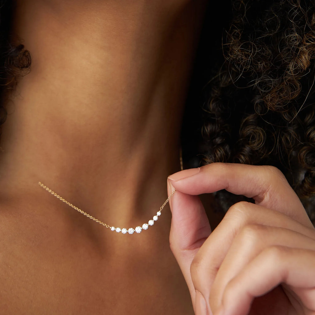 14K Solid Gold 0.50 CTW Round Diamond Shared Prong Curved Necklace