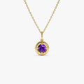 14k Solid Gold Round Amethyst Charm Necklace 0.50 Carat Prong Setting