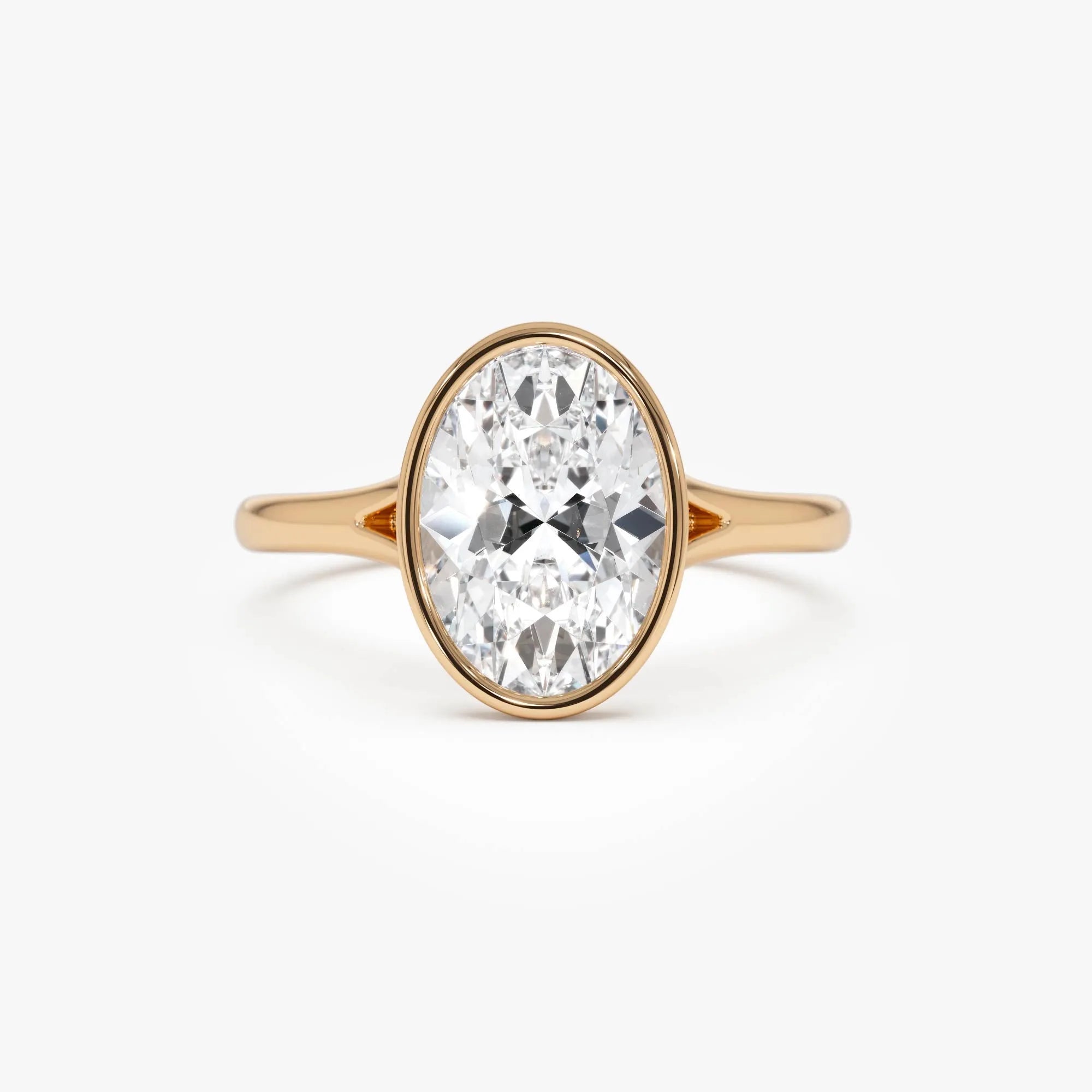 14k Gold 2.00 Carat Lab Grown Diamond Oval Engagement Ring Minimalist Bezel Setting Marcella