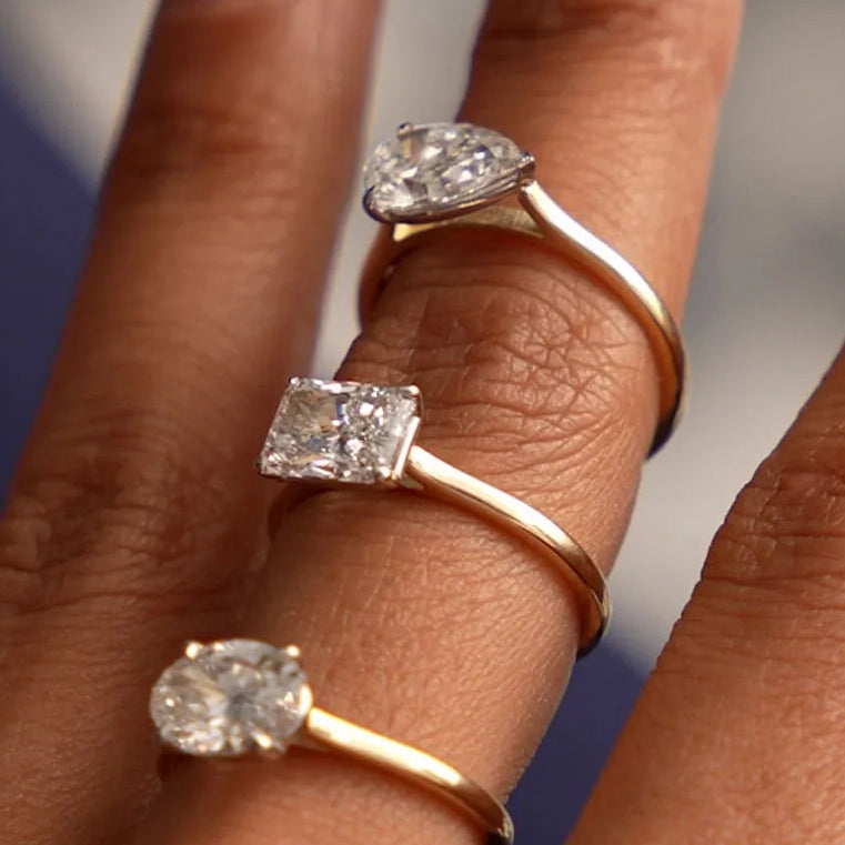 1 CTW Radiant Cut Lab Grown Diamond East-West Engagement Ring in 14K Gold