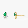 14k Gold Lab Grown Emerald and Diamond Pear Cut Stud Earrings 1.79 ctw
