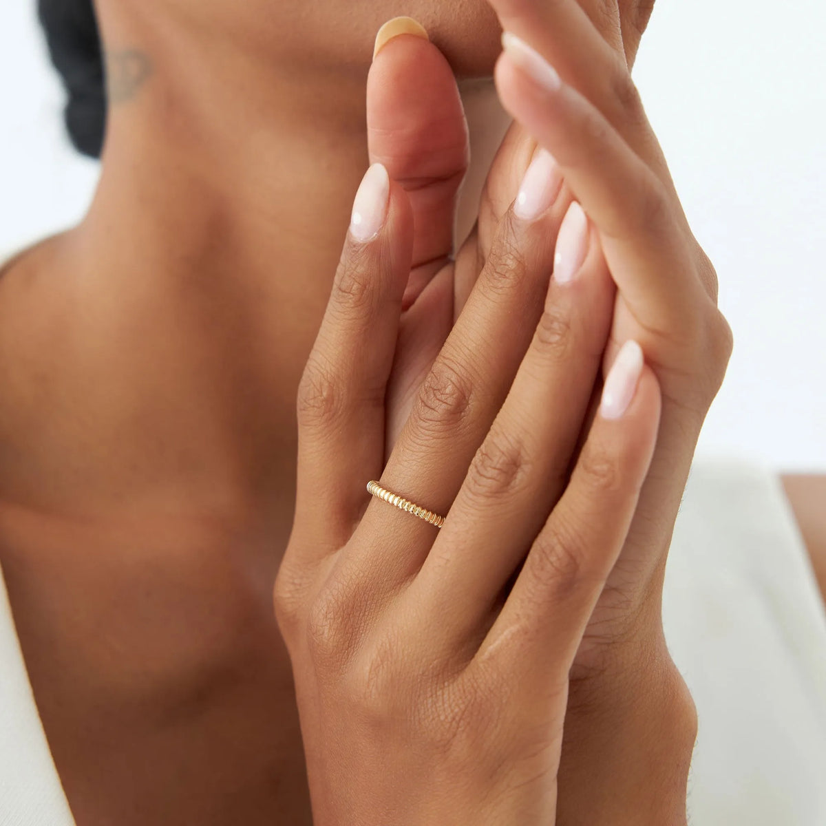 14k Solid Gold Ribbed Stackable Wedding Band Ring