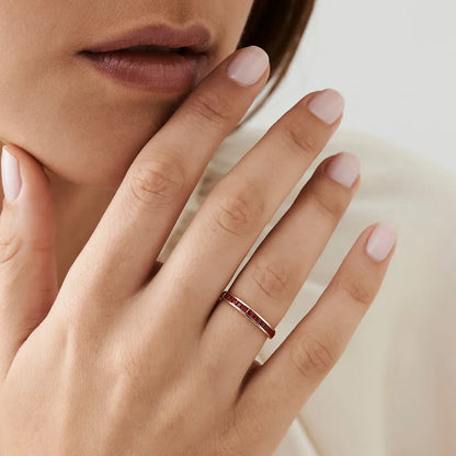 14k Gold Ruby Princess Cut Full Eternity Ring Channel Setting 1.85 ctw