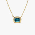 14k Solid Gold London Blue Topaz Emerald Cut Necklace 1.10 Carat Prong Setting