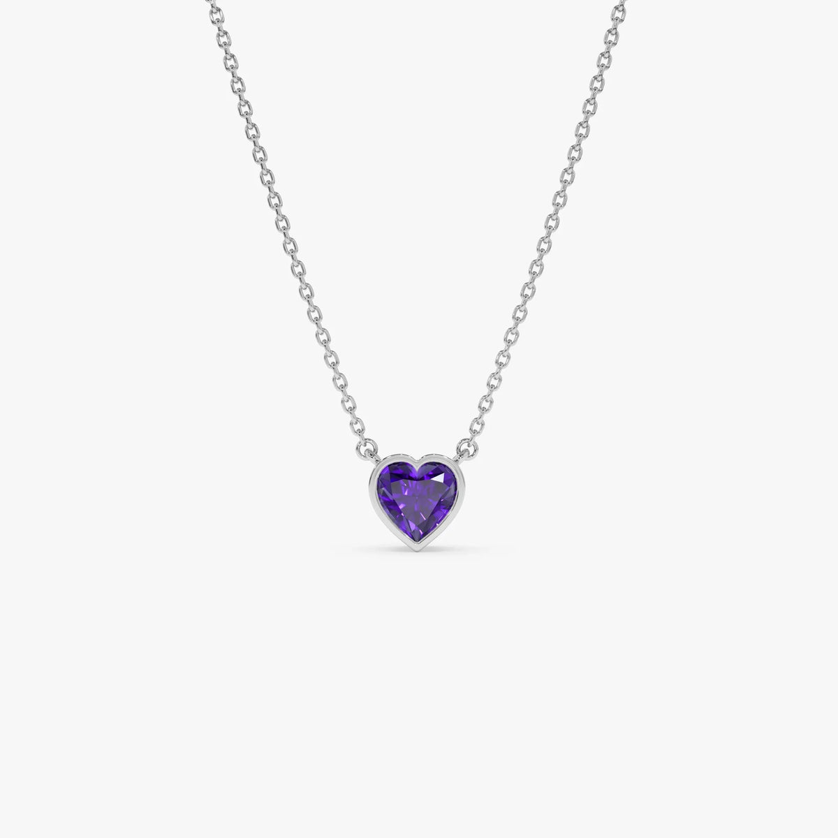 14k Solid Gold Amethyst Heart Shaped Layering Necklace 0.40 Carat