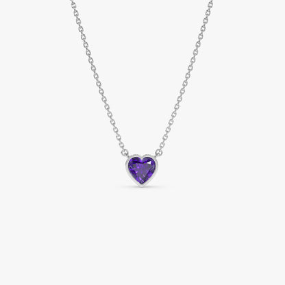 14k Solid Gold Amethyst Heart Shaped Layering Necklace 0.40 Carat