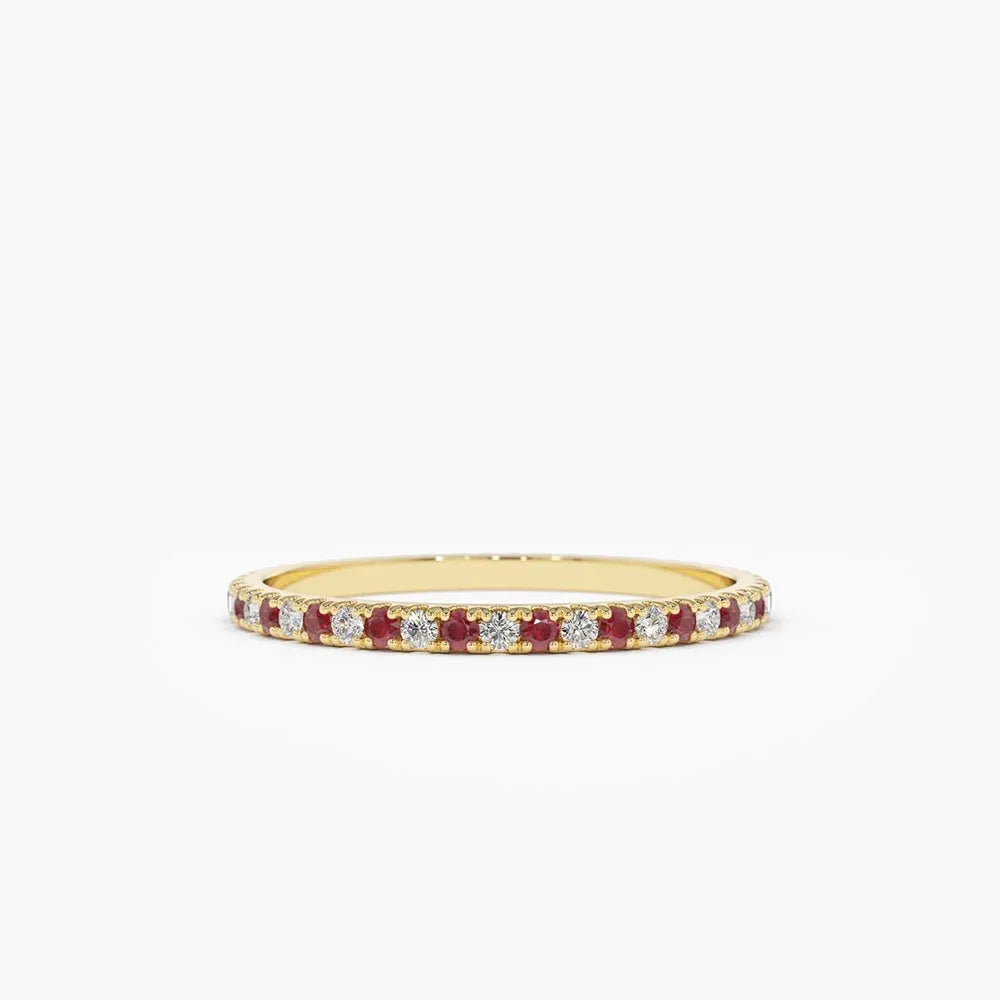 14k Gold Ruby and Diamond Round Cut Alternating Eternity Ring 0.38 ctw
