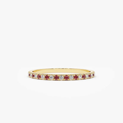 14k Gold Ruby and Diamond Round Cut Alternating Eternity Ring 0.38 ctw