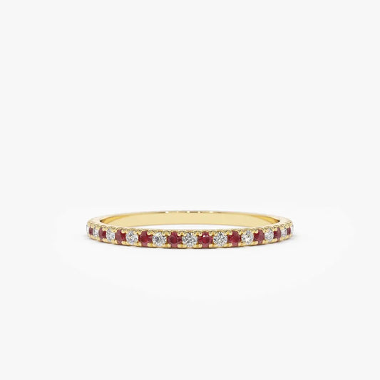 14k Gold Ruby and Diamond Round Cut Alternating Eternity Ring 0.38 ctw