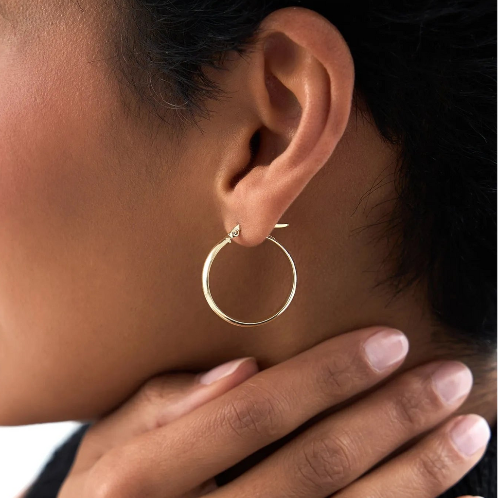 14k Yellow Gold Medium Hoop Earrings 4mm Width 23mm Diameter