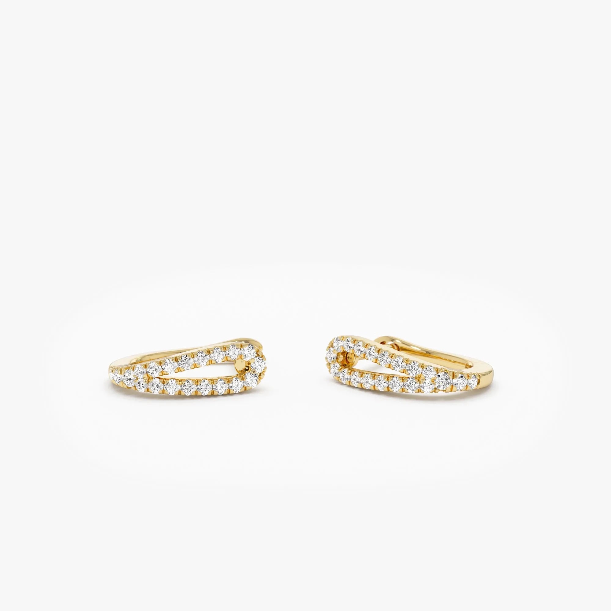 14k Gold Diamond Round Cut Double Mini Hoop Earrings 0.18 ctw