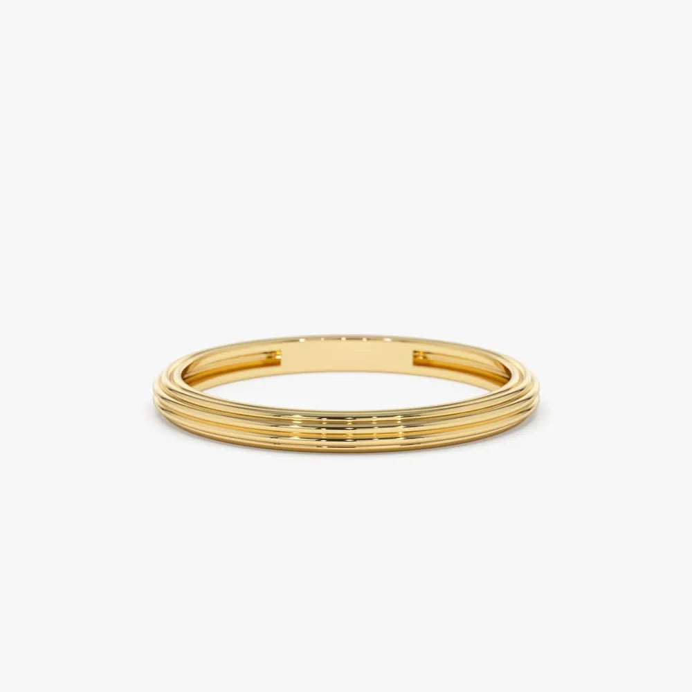 14K Solid Gold 2mm Multi Lined Minimalist Wedding Band Ring