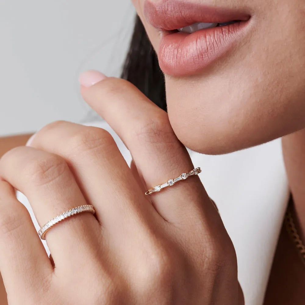 14k Solid Gold Baguette Diamond 0.75 Carat Full Eternity Stackable Band Ring