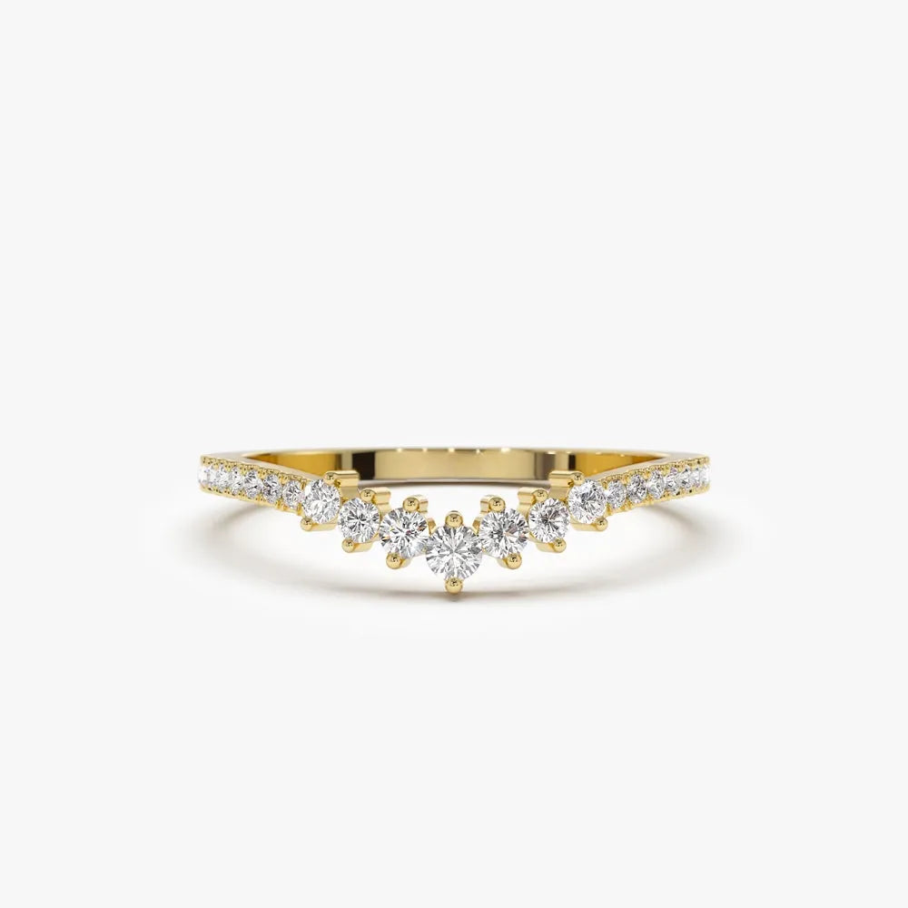 14k Gold Round Diamond Curved Graduating Wedding Band 0.25 ctw