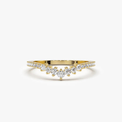 14k Gold Round Diamond Curved Graduating Wedding Band 0.25 ctw