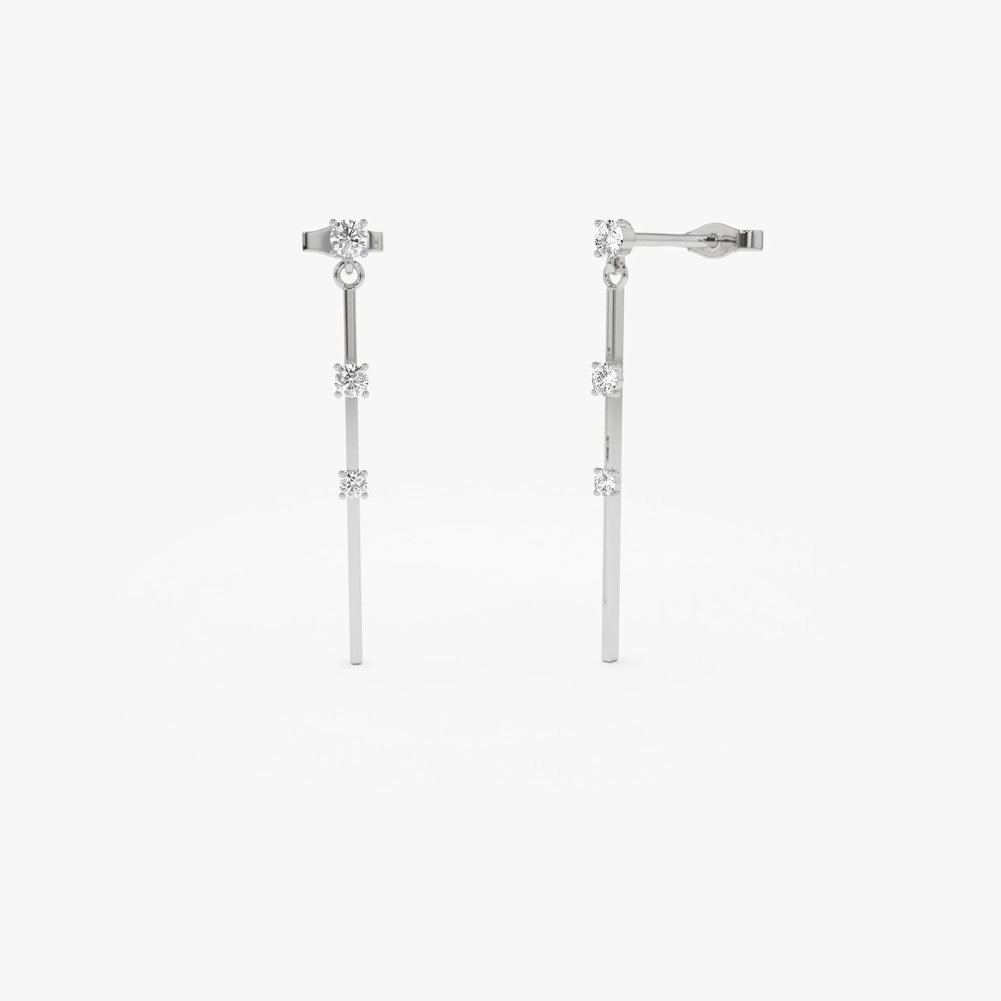 14k Gold Diamond Round Cut Linear Bar Triple Drop Earrings 0.28 ctw