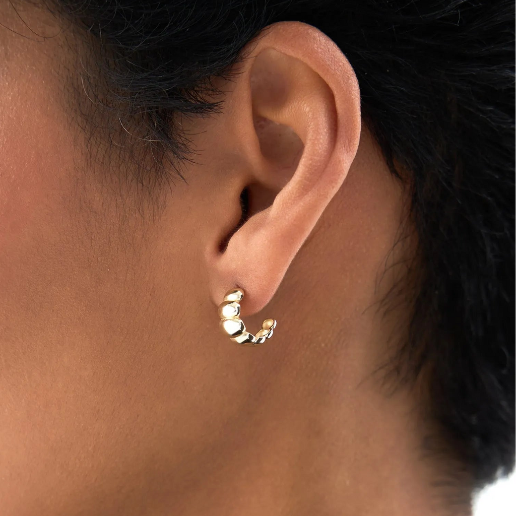 14k Gold Chunky Bubble Graduated Hoop Earrings 7mm Width